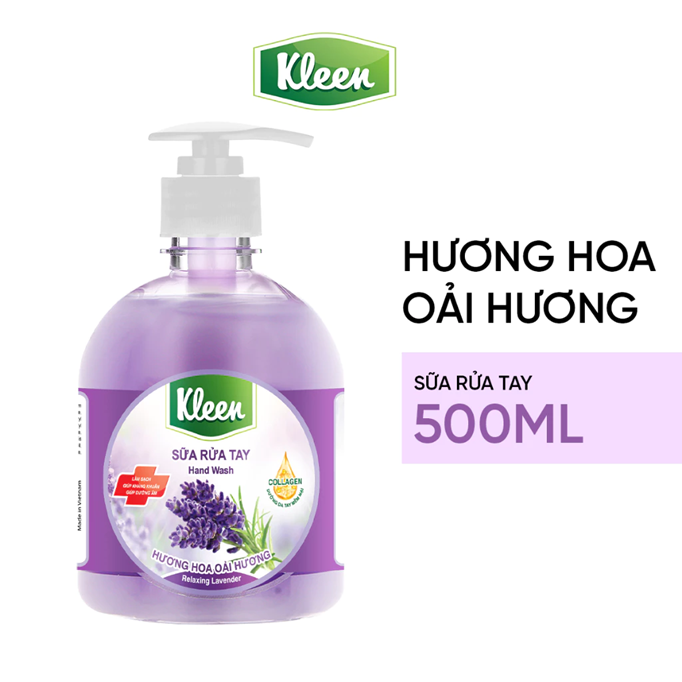  Sữa rửa tay Kleen Làm sạch Giúp kháng khuẩn Giúp dưỡng ẩm 500ml 