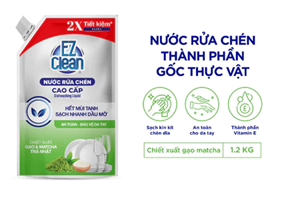  Túi Nước Rửa Chén Bát Gốc Thực Vật EZ CLEAN 1,2kg - Sạch nhanh dầu mỡ, mùi tanh, dịu nhẹ cho da tay 