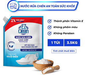  Túi Nước Rửa Chén EZ Clean 3,5kg, sạch nhanh dầu mỡ, không phẩm màu, dịu da tay, bổ sung vitamin E 