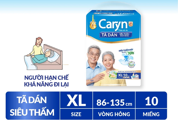  Tã/Bỉm dán người lớn siêu thấm Caryn dành cho người hạn chế khả năng đi lại Size XL (10/20pcs) 