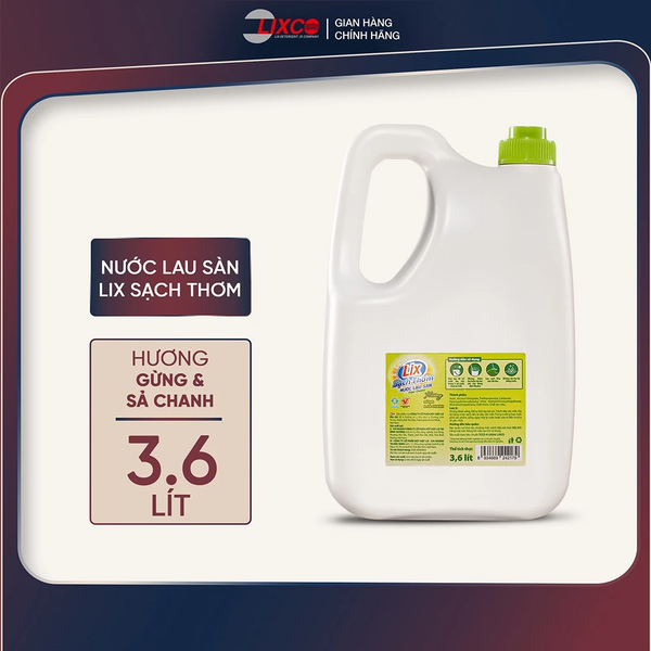  Nước lau sàn Lix sạch thơm hương gừng và sả chanh mát lạnh sạch sáng bóng Lixco Việt Nam 3,6L 