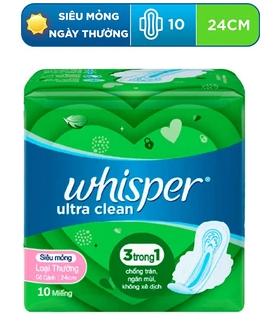  Băng Vệ Sinh WHISPER Ultra CLean Mặt Lưới Cho Ngày Thường 24cm - Gói 10-18 Miếng 