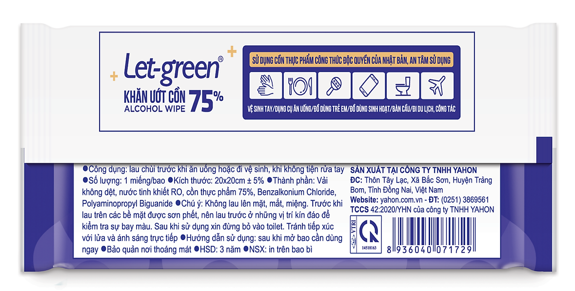  Khăn ướt cồn 75% 1 miếng đơn 15x20cm 