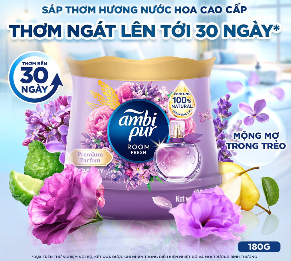  Sáp Thơm Phòng AMBI PUR Hương Nước Hoa Cao Cấp Nhiều Mùi Hương Hộp 180g 
