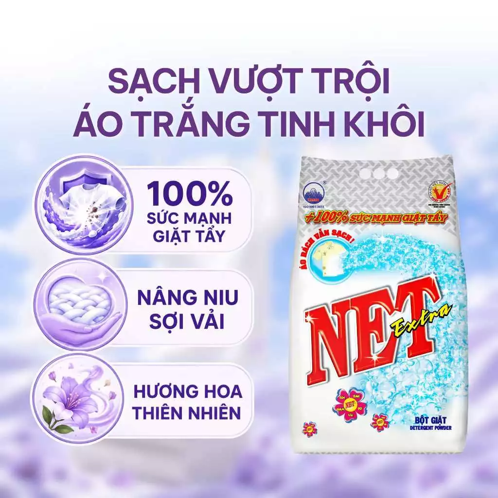  Bột giặt NET Extra bịch x 5.5kg + Nước rửa chén NET đậm đặc hương Chanh chai 750g 