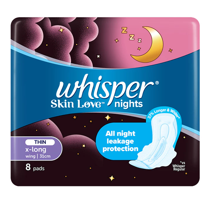  Băng Vệ Sinh WHISPER Skin Love 31CM Dành Cho Ban Đêm Gói 6-8 Miếng 