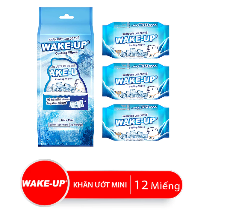  Khăn ướt mát lạnh Wake-up mini 12 miếng, lốc 3 gói Khử Mồ Hôi Hiệu Quả 