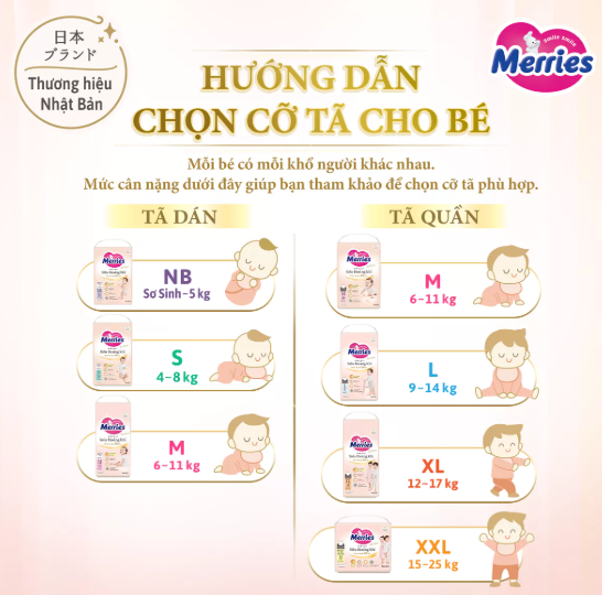  Tã Quần Merries Siêu Thoáng Khí Đủ Size M48/L40/XL34/XXL24 