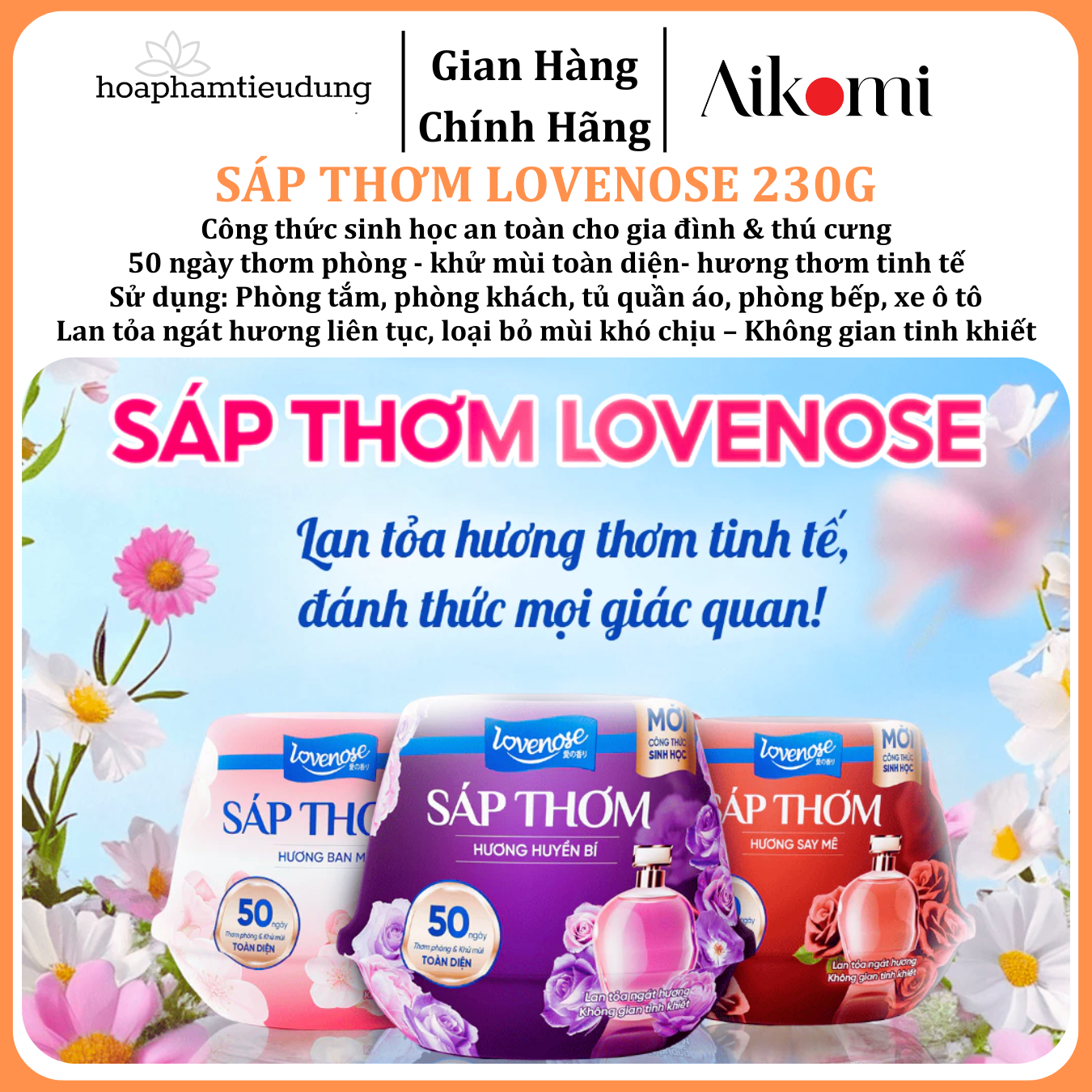  Sáp Thơm Phòng Lovenose Lan Tỏa Hương Thơm Ngát 50 Ngày, Khử Mùi Toàn Diện Cho Mọi Không Gian Sống 230g 