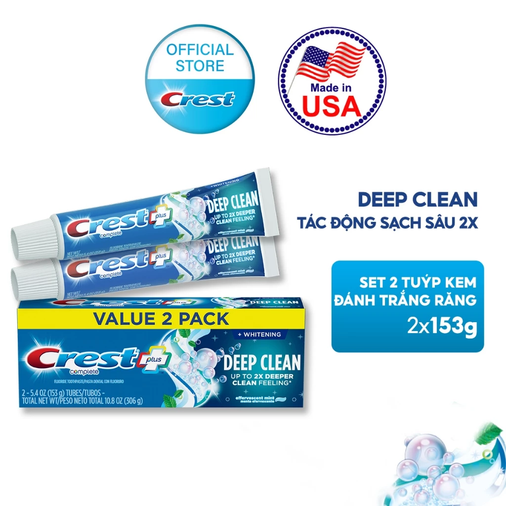  Kem Đánh răng CREST 93/107/153g/161g/323g 3D White/Plus/Complete trắng sáng, ngăn ngừa vôi răng (hộp đơn/hộp đôi) 