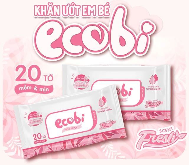  Khăn ướt cao cấp Ecobi gói 20 tờ hương dịu nhẹ 