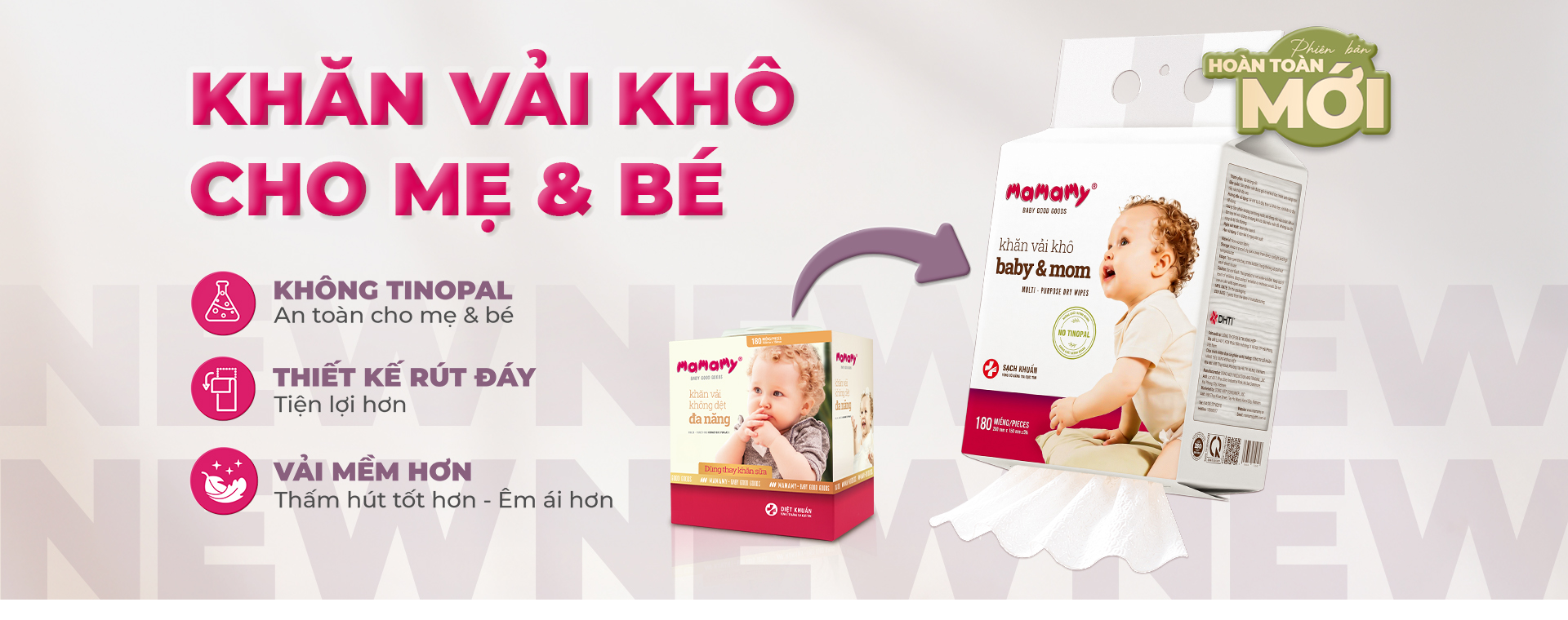  Khăn khô đa năng Mamamy túi 180 tờ rút đáy phiên bản mới 