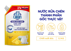  Túi Nước Rửa Chén Bát Gốc Thực Vật EZ CLEAN 1,2kg - Sạch nhanh dầu mỡ, mùi tanh, dịu nhẹ cho da tay 