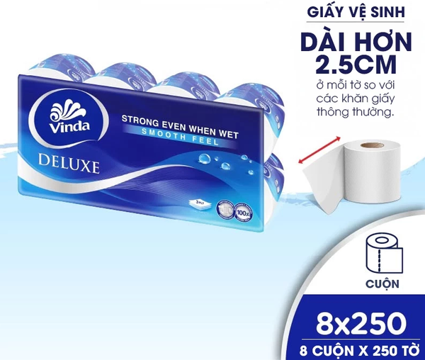  Giấy vệ sinh cao cấp Vinda Deluxe 3 lớp (8 Cuộn) 