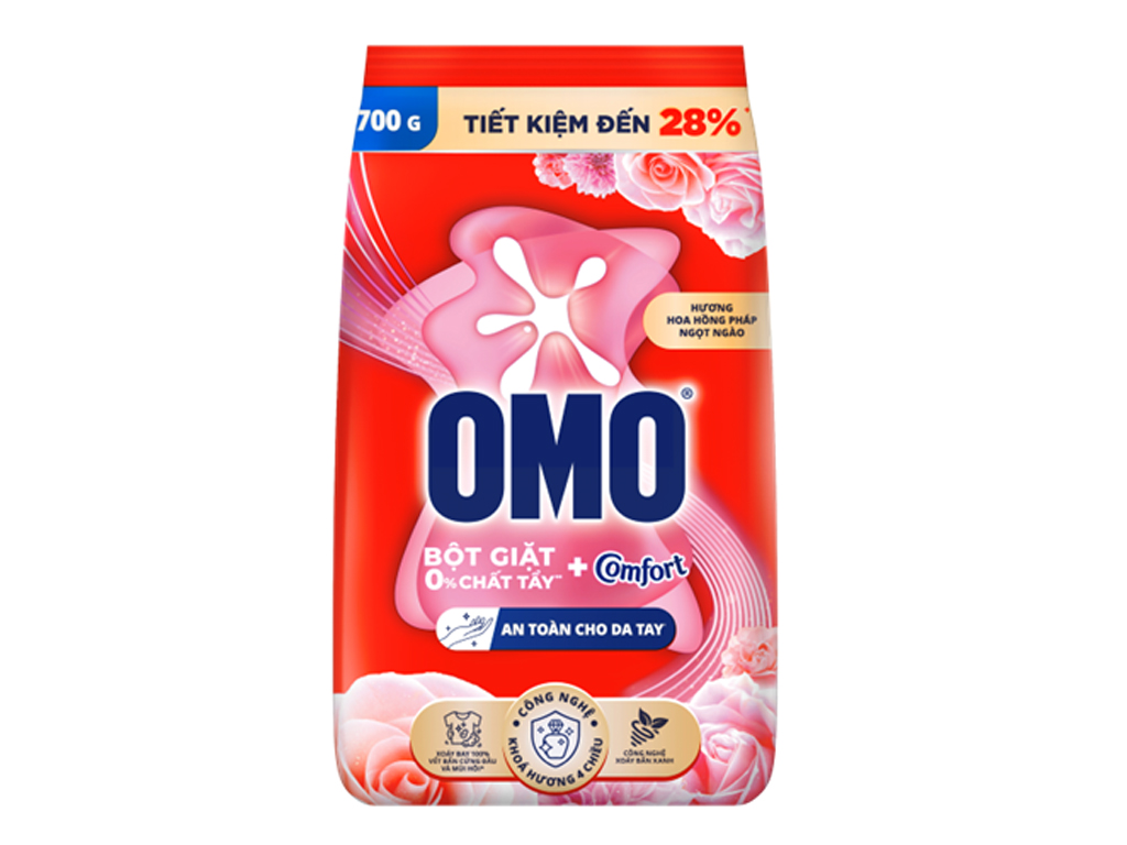  Bột giặt OMO Comfort hương hoa hồng Pháp/Comfort tinh dầu thơm nồng nàn/matic túi 700-770g 