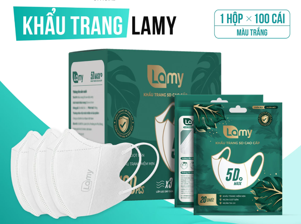  Khẩu trang 5D Lamy kháng khuẩn ngăn ngừa giọt bắn bụi mịn chống tia UV 