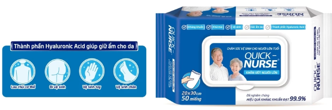  Khăn Ướt Vệ Sinh Người Lớn QUICK-NURSE 50 Miếng  Làm Sạch Cơ Thể Chỉ Với 1 Miếng Khăn 