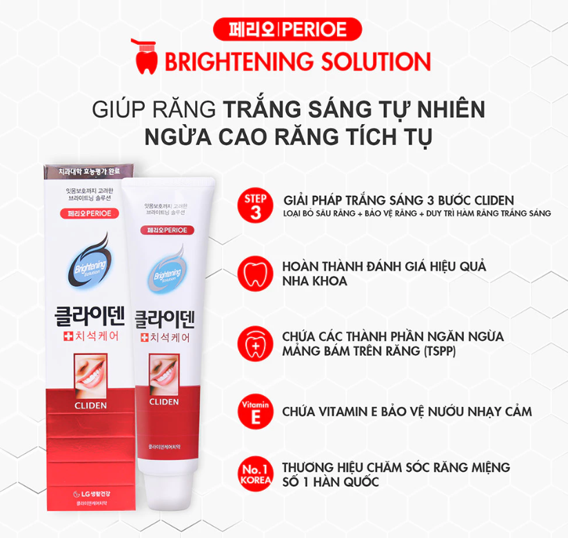  Kem đánh răng Perioe Cliden Whitening Solution Trắng răng chuyên biệt 120g 