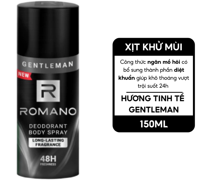  Xịt khử mùi cho nam toàn thân ngăn mồ hôi và mùi cơ thể Romano 150ml / 195ml 