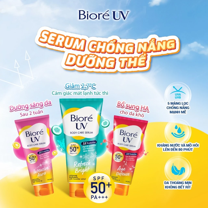  Serum Chống Nắng Dưỡng Thể Kháng Bụi - Sáng Mịn Mát Lạnh Biore 150ml 