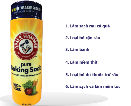  Bột Baking Soda tinh khiết Arm & Hammer Rửa Rau Quả Chai 340g 