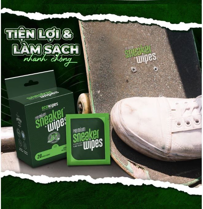  Hộp 20 gói Khăn ướt lau giày thể thao cấp tốc Sneaker EcoWipes gói 1 tờ hương quế khử mùi 