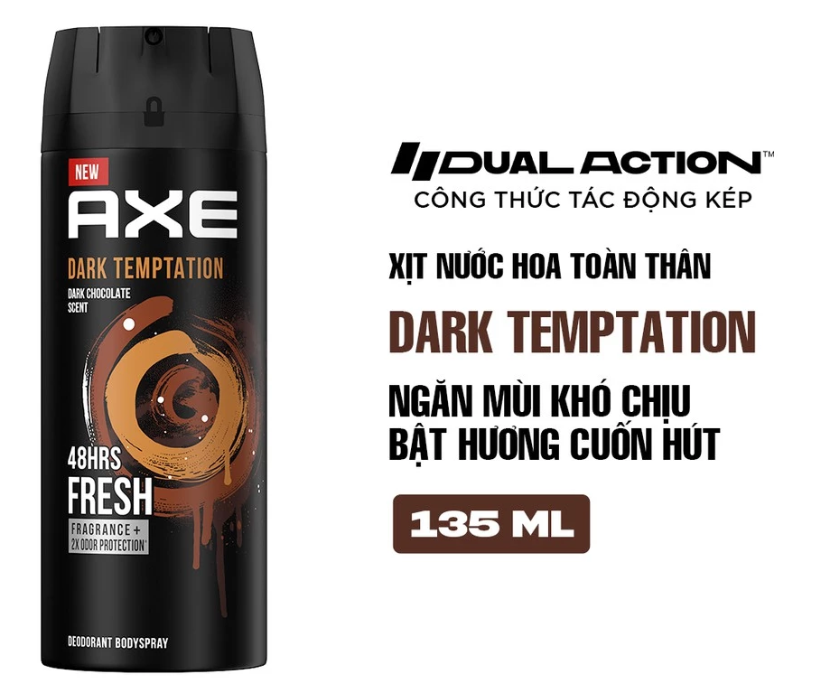  Xịt nước hoa nam toàn thân AXE 135ml, lưu hương và khử mùi lên đến 48h 