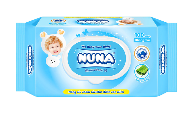  Khăn ướt em bé Nuna 100 miếng Không mùi/ Hương phấn/ Siêu dày 