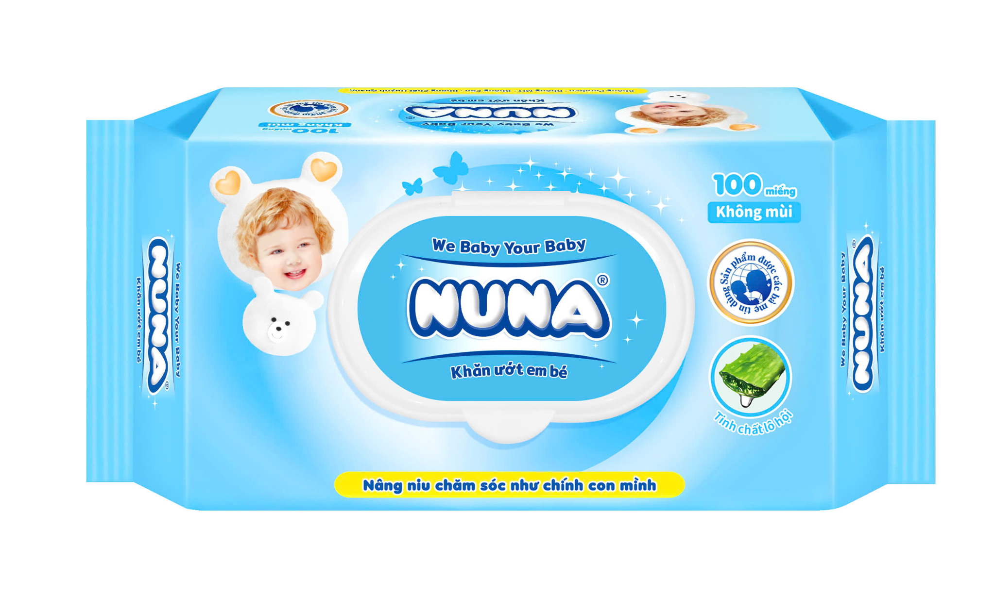  Khăn ướt em bé Nuna 100 miếng Không mùi/ Hương phấn/ Siêu dày 