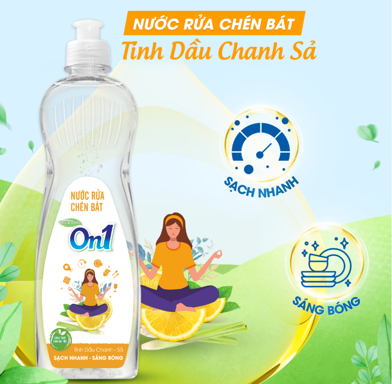  Nước Rửa Chén Bát On1 Thiên Nhiên Tinh Dầu Chanh - Sả  400-750g/ 1.4-3.2-3.5kg 