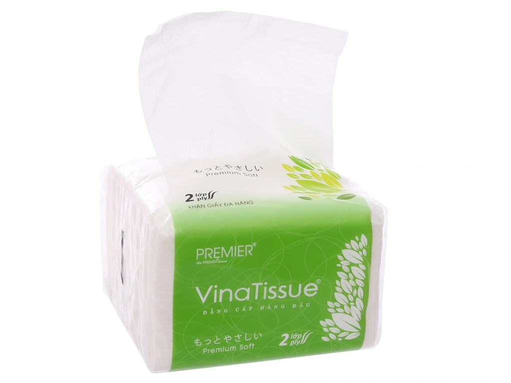  Khăn giấy rút đa năng PREMIER VinaTissue, 2 lớp - 100% bột giấy nguyên sinh, không chất tẩy, 200 tờ/gói 