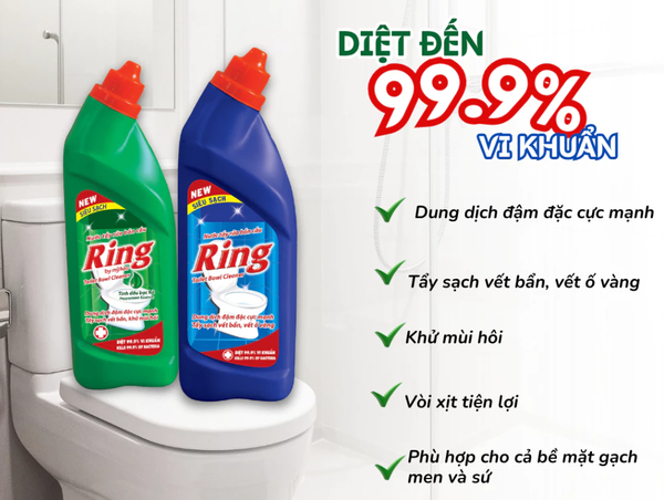  Nước Tẩy Rửa Bồn Cầu Và Nhà Vệ Sinh Ring Sạch Nhanh 99,9% Vết Bẩn Cứng Đầu Chai 650g 