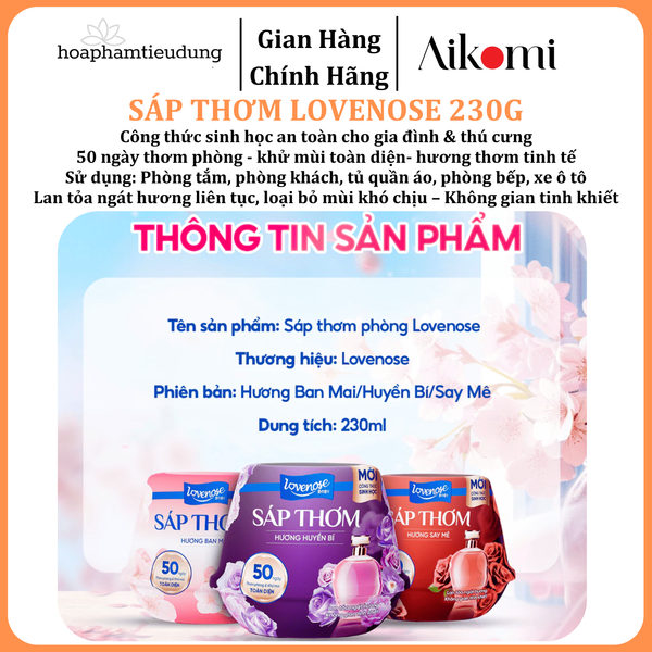  Sáp Thơm Phòng Lovenose Lan Tỏa Hương Thơm Ngát 50 Ngày, Khử Mùi Toàn Diện Cho Mọi Không Gian Sống 230g 