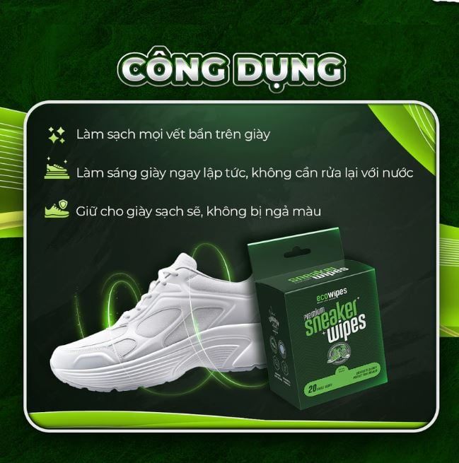  Hộp 20 gói Khăn ướt lau giày thể thao cấp tốc Sneaker EcoWipes gói 1 tờ hương quế khử mùi 