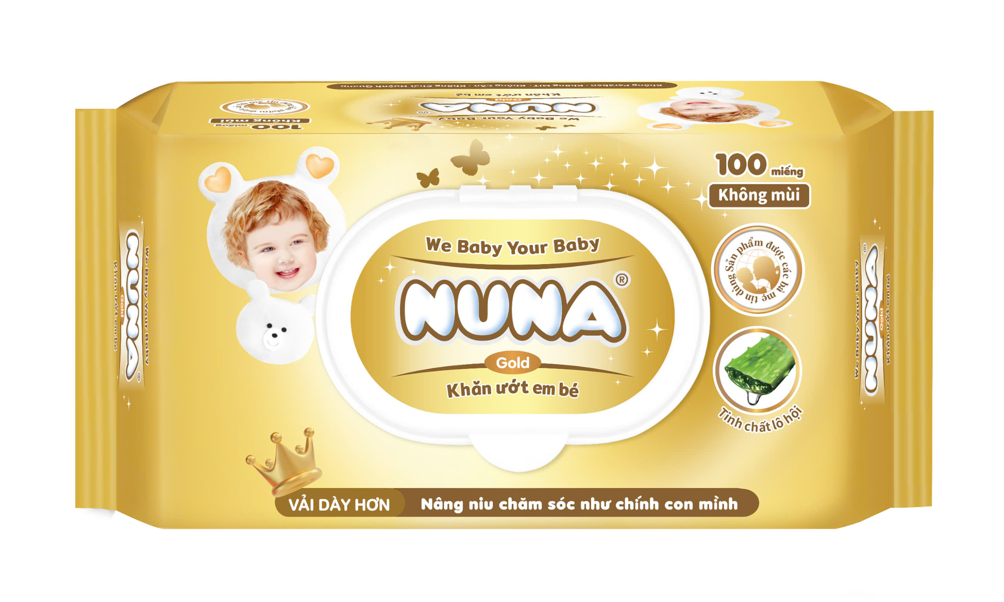  Khăn ướt em bé Nuna 100 miếng Không mùi/ Hương phấn/ Siêu dày 