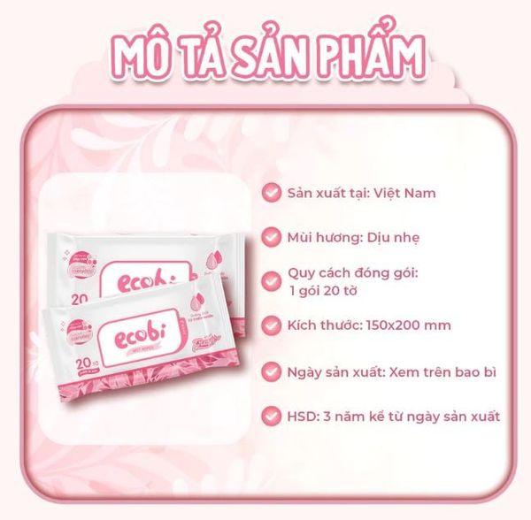  Khăn ướt cao cấp Ecobi gói 20 tờ hương dịu nhẹ 
