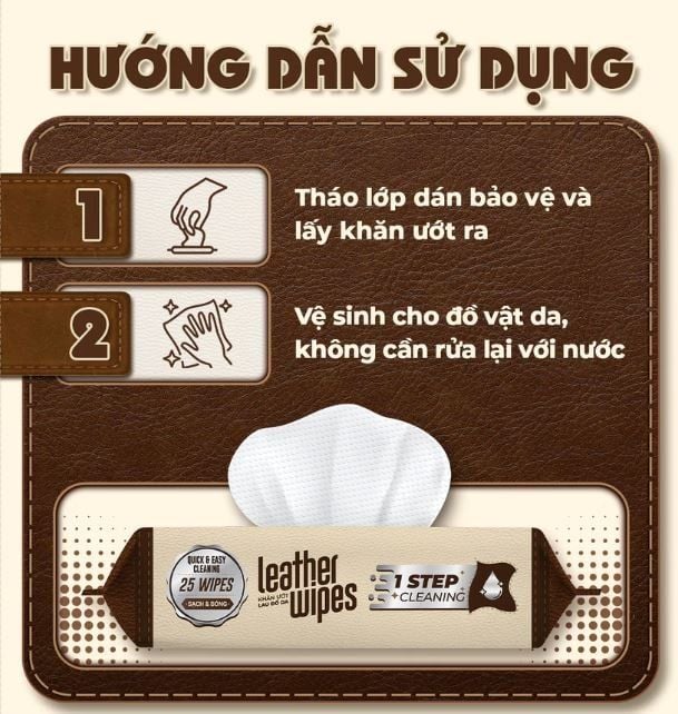 Khăn ướt lau giày da túi da ví da siêu tốc Leather EcoWipes gói 25 tờ hương quế 