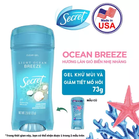  Gel Khử Mùi SECRET 73g, Giảm tiết mồ hôi 72 giờ và dưỡng da săn mịn, nhiều mùi hương 73g - Mỹ 