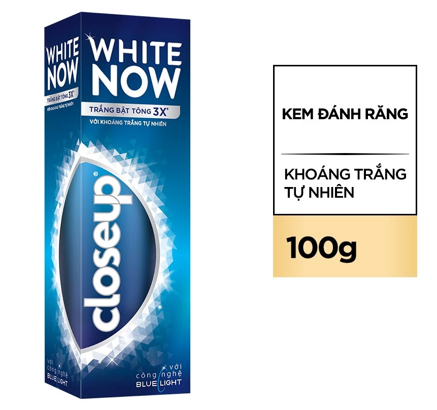  Kem đánh răng Closeup White Now - Trắng Bật Tông 3X TỨC THÌ với Công nghệ Ánh Sáng Xanh 100g 