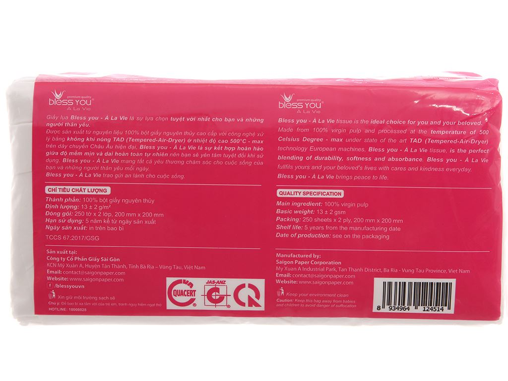  Khăn giấy Rút Bless You 2 Lớp 250 miếng 