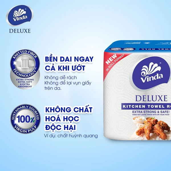  [LỐC 6 CUỘN] Khăn giấy bếp đa năng siêu thấm Vinda Deluxe (6 Cuộn) 