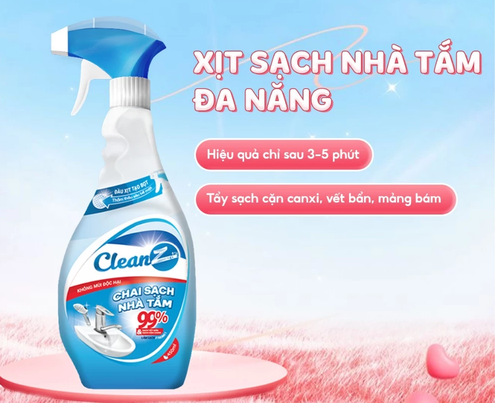  Xịt Sạch Nhà Tắm Đa Năng CLEANZ Vệ Sinh Nhà Tắm Chống Ăn Mòn Inox Vệ Sinh Vòi Rửa, Vòi Sen, Vách Kính Làm Sạch 700ml 