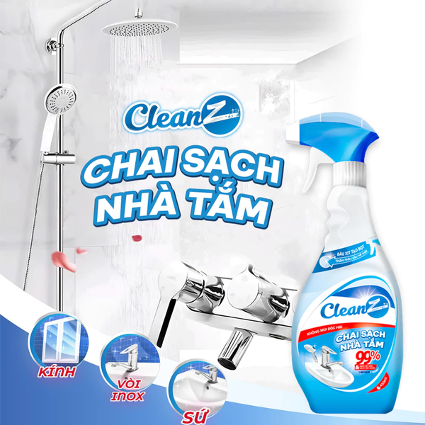  Xịt Sạch Nhà Tắm Đa Năng CLEANZ Vệ Sinh Nhà Tắm Chống Ăn Mòn Inox Vệ Sinh Vòi Rửa, Vòi Sen, Vách Kính Làm Sạch 700ml 