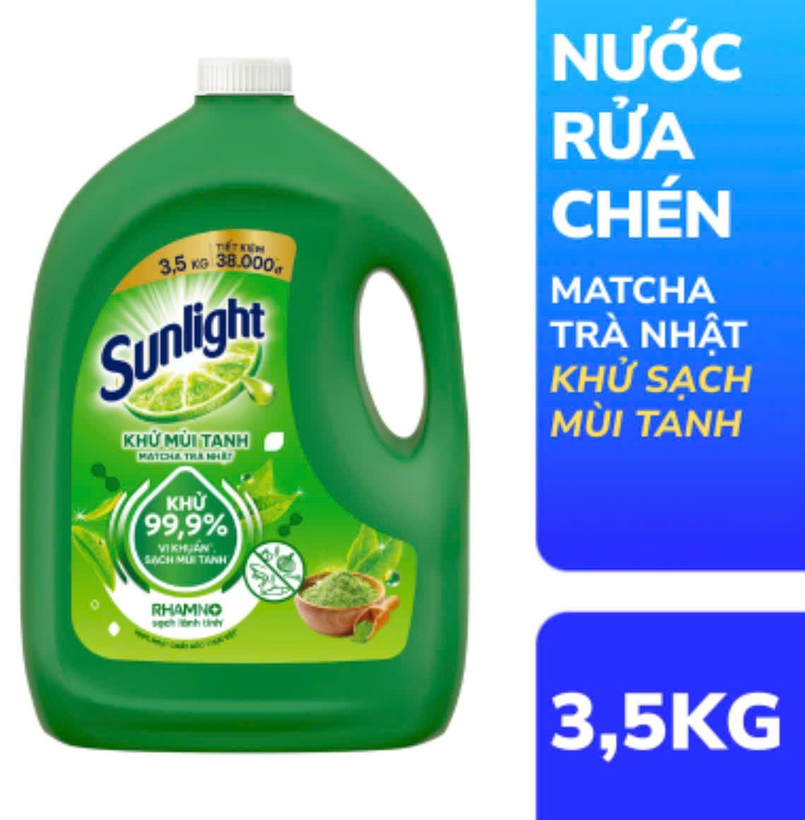 Nước rửa chén Sunlight Khử mùi tanh Matcha Trà nhật/ Lô hội 3.5kg 