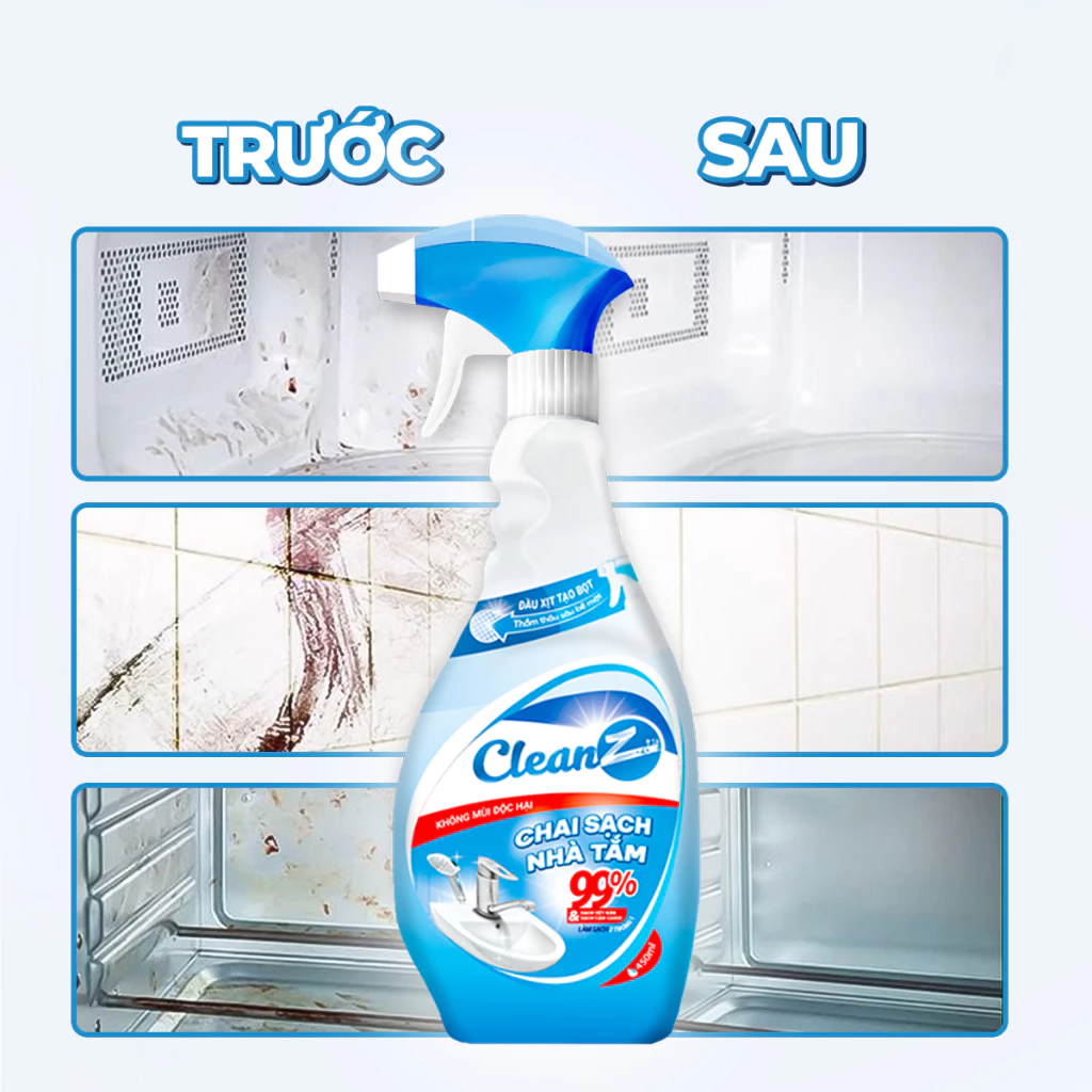  Xịt Sạch Nhà Tắm Đa Năng CLEANZ Vệ Sinh Nhà Tắm Chống Ăn Mòn Inox Vệ Sinh Vòi Rửa, Vòi Sen, Vách Kính Làm Sạch 700ml 