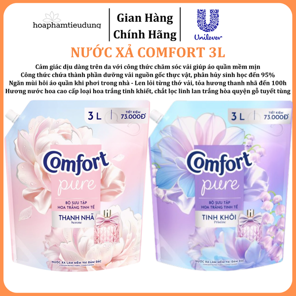  Nước Xả Vải Comfort Hoa Trắng Thanh Nhã Túi 3L 