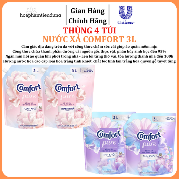  Nước Xả Vải Comfort Hoa Trắng Thanh Nhã Túi 3L 