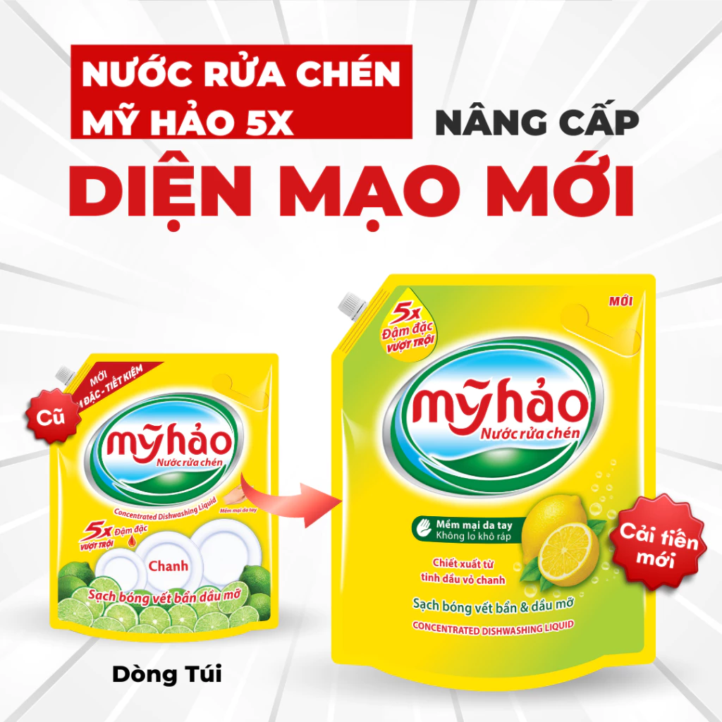  Nước Rửa Chén An Toàn Cho Da Và 5X Đậm Đặc Mỹ Hảo Khử Sạch Mùi Tanh Thực Phẩm Túi 3.3 KG 