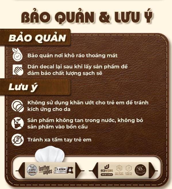  Khăn ướt lau giày da túi da ví da siêu tốc Leather EcoWipes gói 25 tờ hương quế 