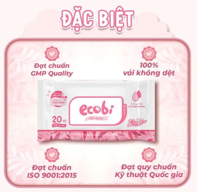  Khăn ướt cao cấp Ecobi gói 20 tờ hương dịu nhẹ 